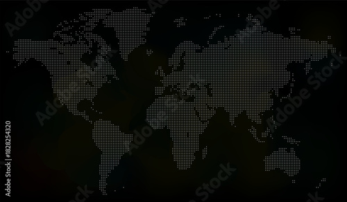 World map design with halftone dot pattern vector infographic earth displaying continents and accurate border view. Digital global planet earth showing continents and countries representation
