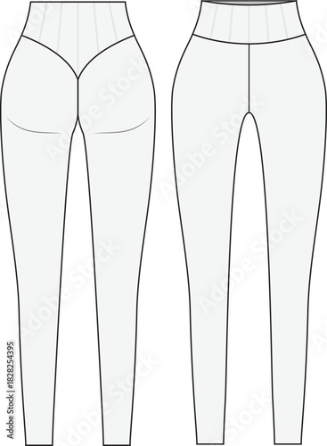 Female compression leggings vector design mockup template technical flat sketch.