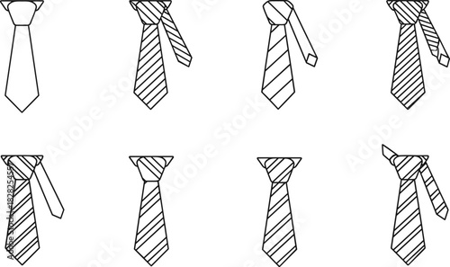 necktie pattern variations, diagonal stripe ties, tie orientation set, fashion accessory icons, businesswear symbols, vector illustration, isolated design