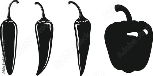 Pepper illustration, chili vector, bell pepper graphic, spicy food art, vegetable icon, culinary design, black blue outline, kitchen decor