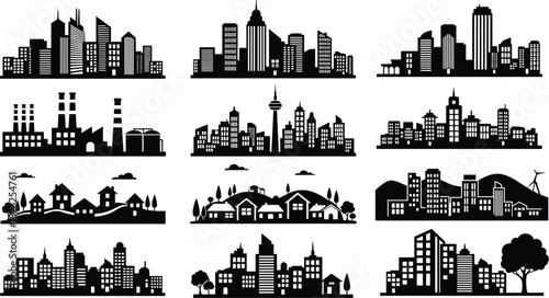 urban skyline, cityscape silhouette, modern architecture, metropolitan view, building shapes, skyline design, urban planning, city design, architectural diversity, silhouette art