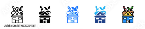 Green Roof Icon Set Multiple Style Collection