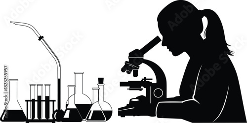Research, Chemistry, Biology, Experiment, Discovery, Professional Scientific Work Vector Graphic.