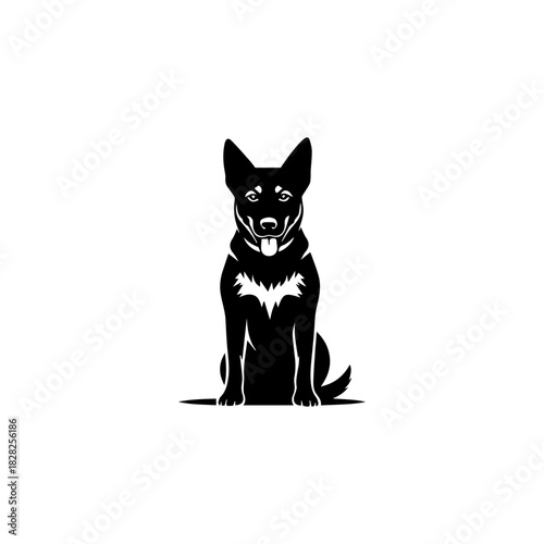 Striking black silhouette of a happy alert dog sitting gracefully