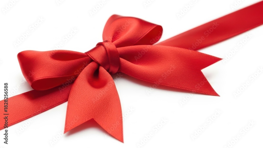 Fototapeta premium Close up of a vibrant red satin gift ribbon tied into a perfect bow, isolated on white background for celebration and present concept