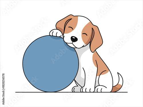 Playful Puppy with a Blue Ball A Delightful Illustration of a Smiling Dog