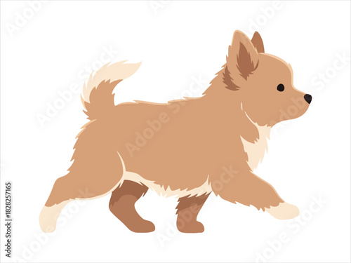 Adorable fluffy brown puppy walking illustration, a cheerful and cute domestic pet companion for joy and warmth