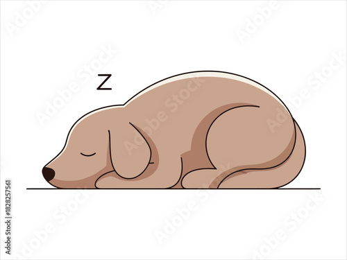 Cute cartoon dog sleeping peacefully with a zzz symbol above it