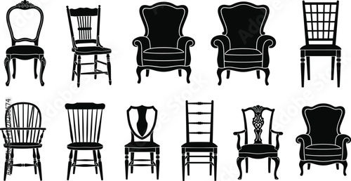 Chair silhouettes, furniture design, vintage seating, modern chairs, interior decor, minimalist style, wooden chairs, armchairs, classic shapes, home inspiration