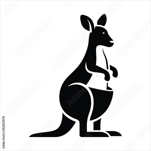 Black Silhouette of a Kangaroo Standing Proudly with its Pouch