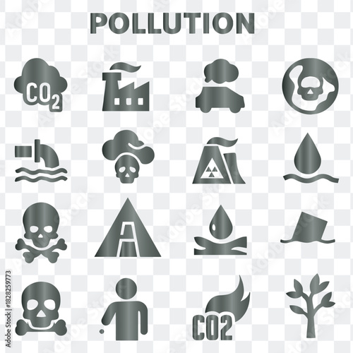 A comprehensive set of vector icons for pollution, environmental issues, and hazards