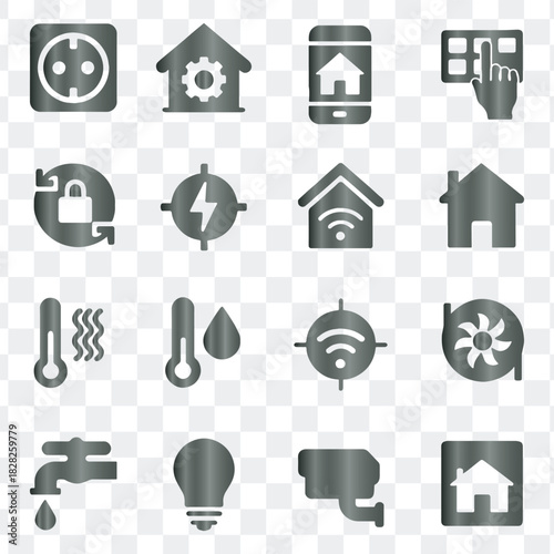A set of minimalist vector silhouette icons for smart home automation and remote control systems