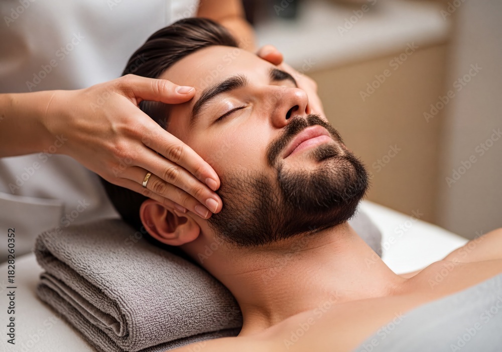 Fototapeta premium Professional Facial Massage for Young Man at a Luxury Spa for Wellness and Relaxation