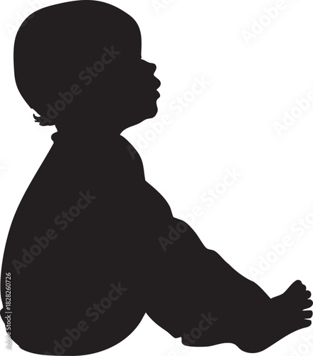 Silhouette d'un bébé assis jambes croisées