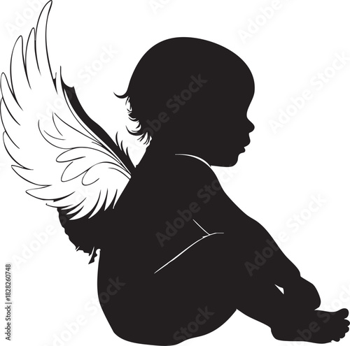 Silhouette d'un bébé assis avec des ailes d'ange