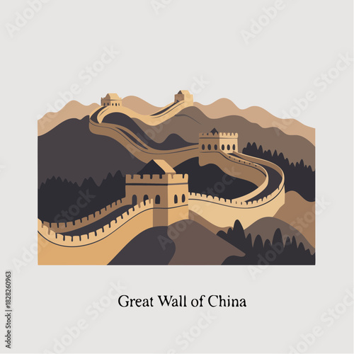 Great Wall of China Vector Landmark Illustration.