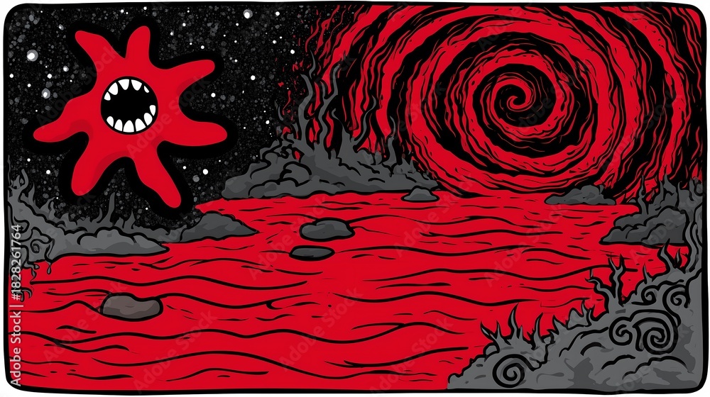 Fototapeta premium Horror fantasy adventure theme, stranger carnivorous plant starfish