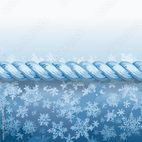 3D detailed frost-covered rope element, icy surface, isolated PNG.