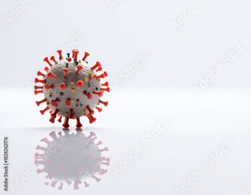 Artistic Macro Shot of a Single Virus model with a spikey, spherical structure, representing a viral threat.