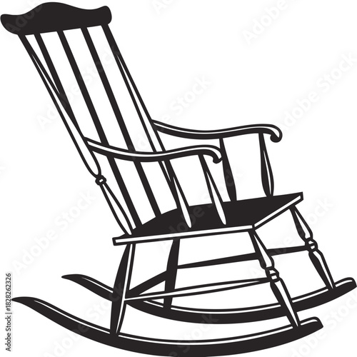 Classic black and white silhouette of a traditional wooden rocking chair with curved runners perfect for relaxation and vintage decor themes