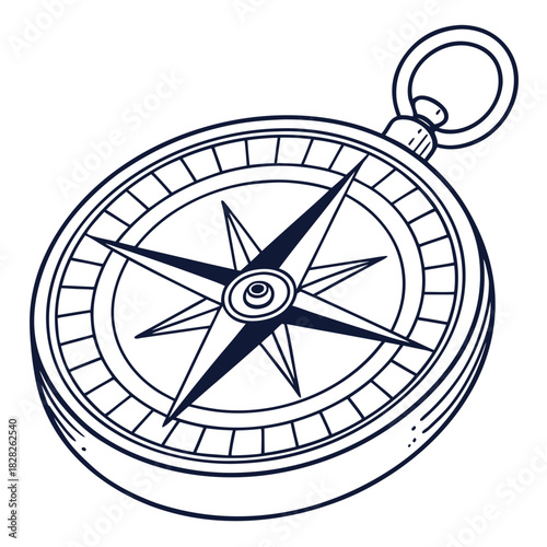 A hand drawn sketch of a classic compass rose with a nautical star and directional points symbolizing guidance travel and exploration