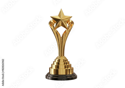 Golden star award trophy isolated on transparent background for achievement and success concept