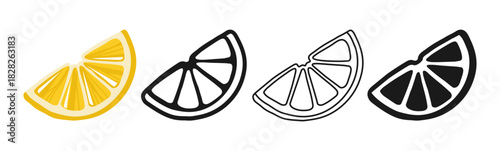 A wedge of lemon. Cartoon style lemon slices symbol cartoon set. Bright fresh design perfect for logo, sign, icon, branding. Citrus fruit sign icon for summer, juice healthy lifestyle themes vector