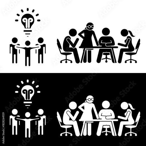 Business Collaboration and Training Icon Project Planning, Meeting Discussion, and Corporate Seminar Vectors