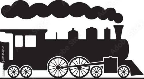 Train icon, Train with smoke symbol icon, old locomotive silhouette, sign vector illustration