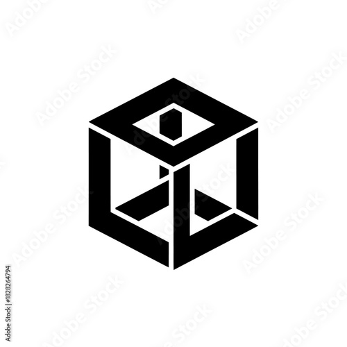 Abstract Cube Illusion A Geometric Puzzle in Black and White.