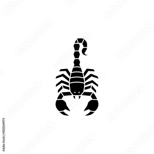Black Silhouette of a Scorpion with Raised Tail and Claws.
