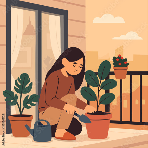 Introvert Balcony Plants Vector