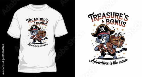 Treasure's bonus vector illustration for t-shirt design pirate cat