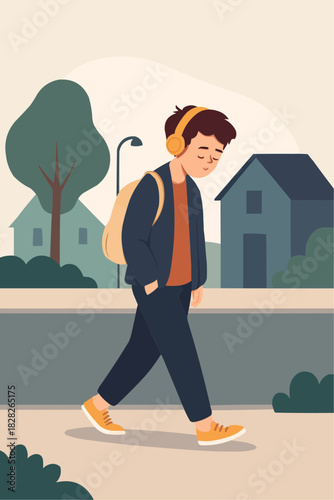 Introvert Walking Alone Street Vector