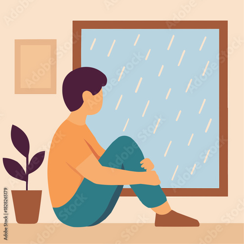 Introvert Looking Out Window Vector