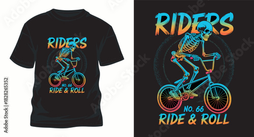 Skeleton riding bicycle vector t shirt design template