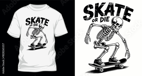 Skeleton skateboarding vector t shirt design for youth
