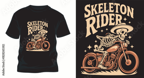 Skeleton rider on motorcycle vector t shirt graphic