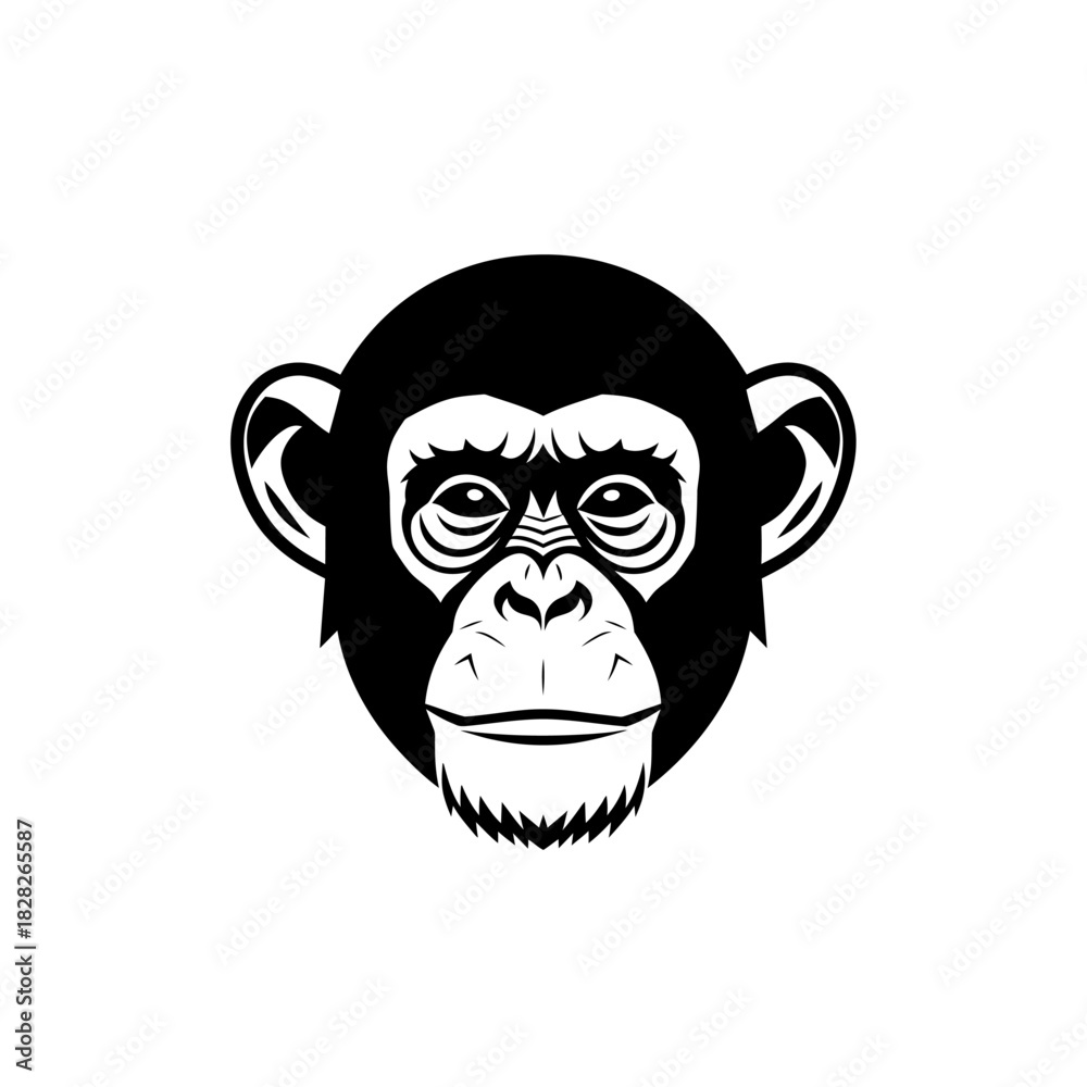 Fototapeta premium Monochrome Chimpanzee Face Illustration with Detailed Facial Features.