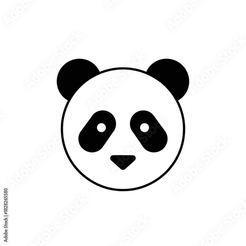 Minimalist Panda Head Illustration with Black and White Design.