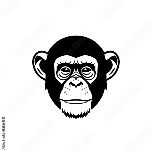 Monochrome Chimpanzee Face Illustration with Detailed Facial Features.