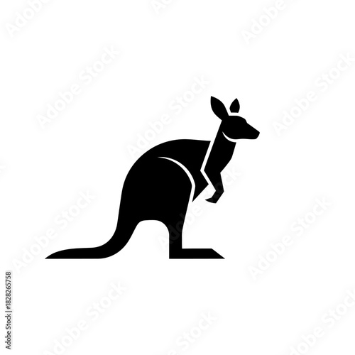 Silhouette of a Kangaroo Standing Upright in Black and White.