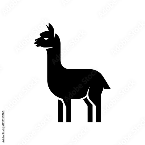 Silhouette of a llama standing in profile against a white background.