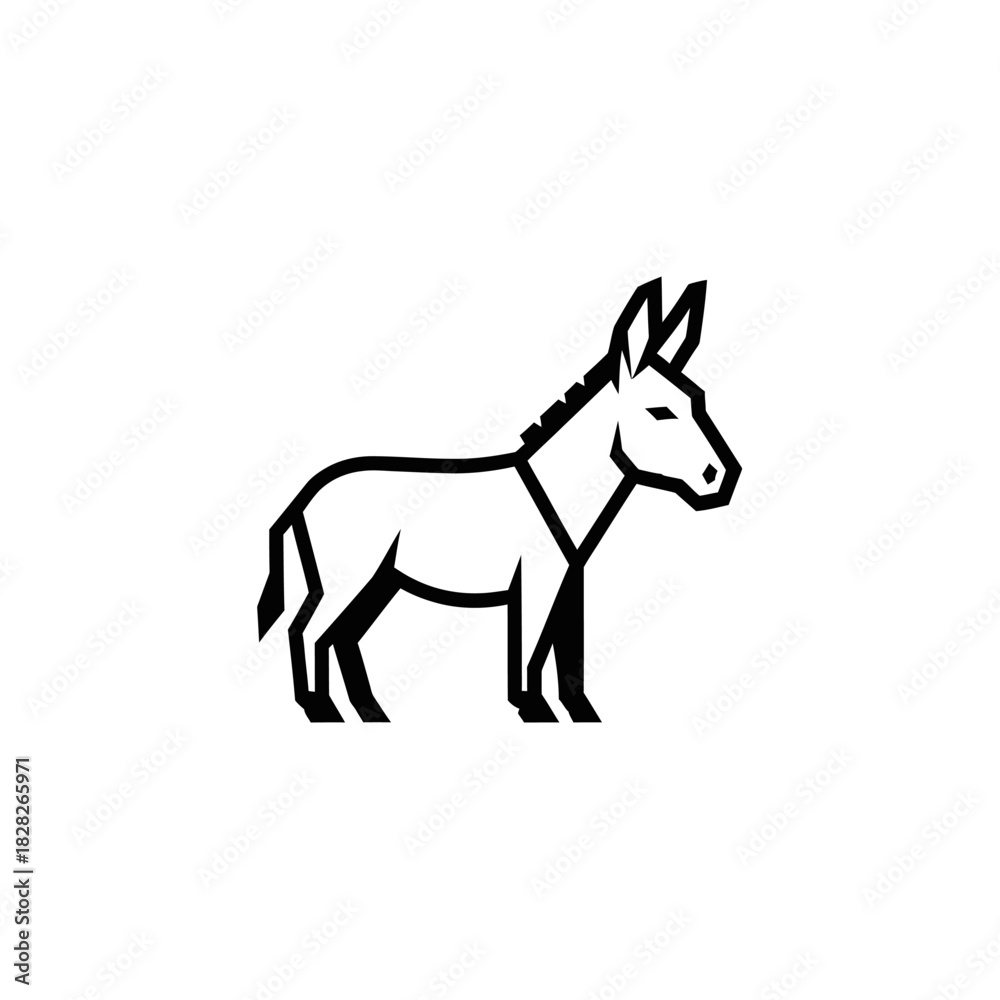 Fototapeta premium Stylized Black and White Donkey Illustration with Harness.