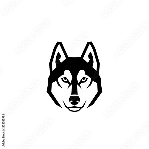 Striking Black and White Husky Head Logo Design.