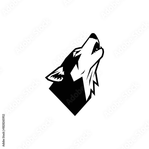 Striking Black and White Silhouette of a Howling Wolf Head.