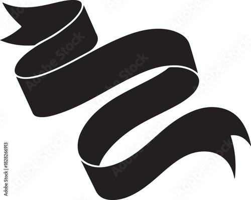 A collection of seven different black silhouette ribbon banners and ancient scrolls on a white background