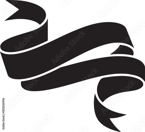 A collection of seven different black silhouette ribbon banners and ancient scrolls on a white background