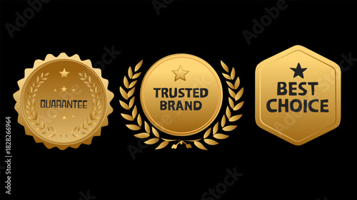 Elegant Gold Badges in Flat Style for Premium Branding Design