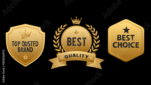Gold Badge Collection in Flat Style for Premium Branding Use